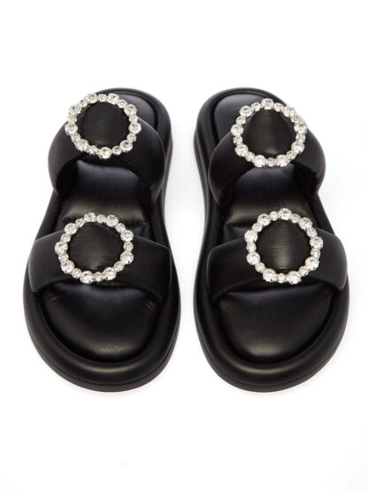 Sandale Joase Negre Piele Naturala Buretate Cristale Gemelli Shoes Comanda Online Pantofi la comanda lucrati manual din piele naturala